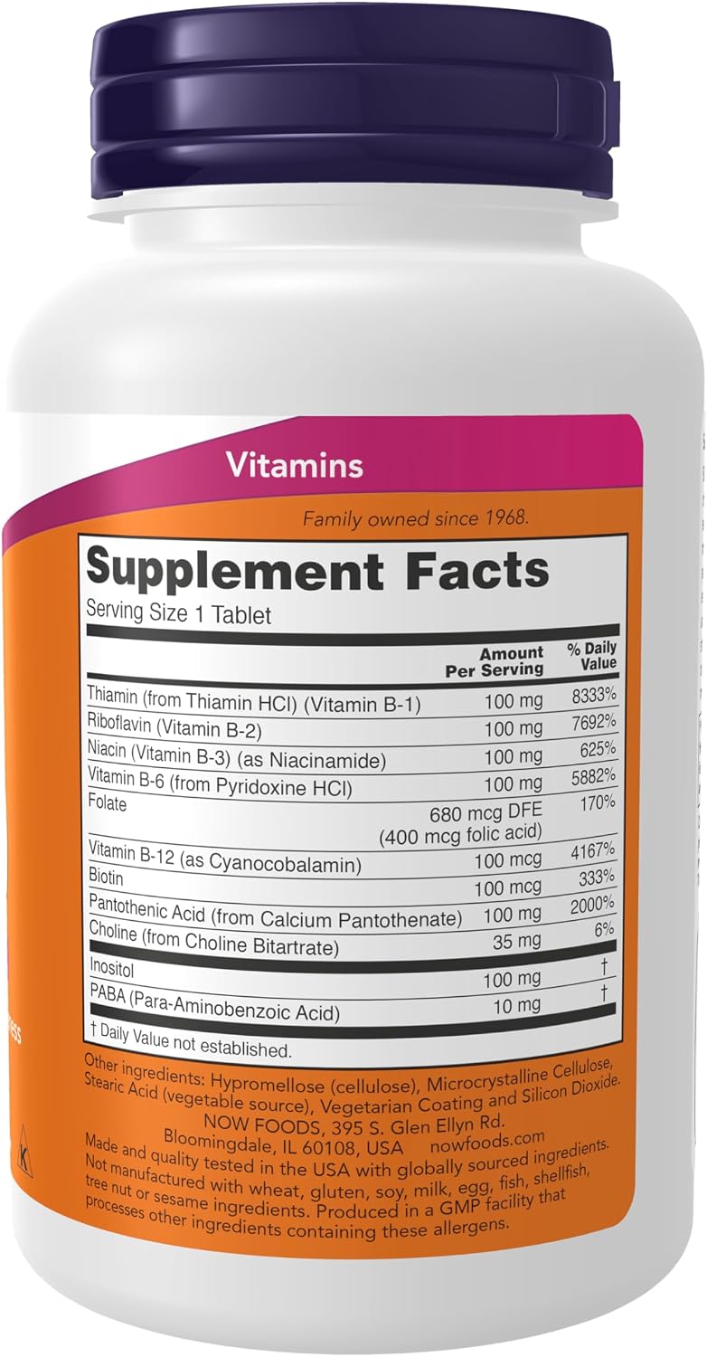 NOW Foods Supplements, Vitamin B-100, Sustained Release, Energy Production*, Nervous System Health*, 100 Capsules - görsel 2