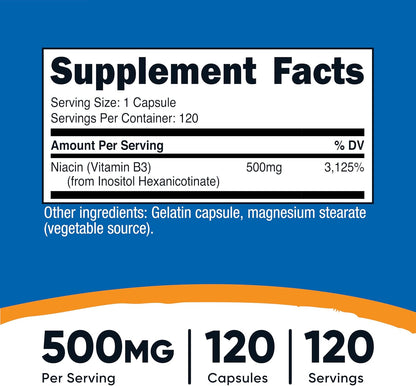 Nutricost Niacin (Flush-Free) Inositol Hexanicotinate 500mg, 120 Capsules