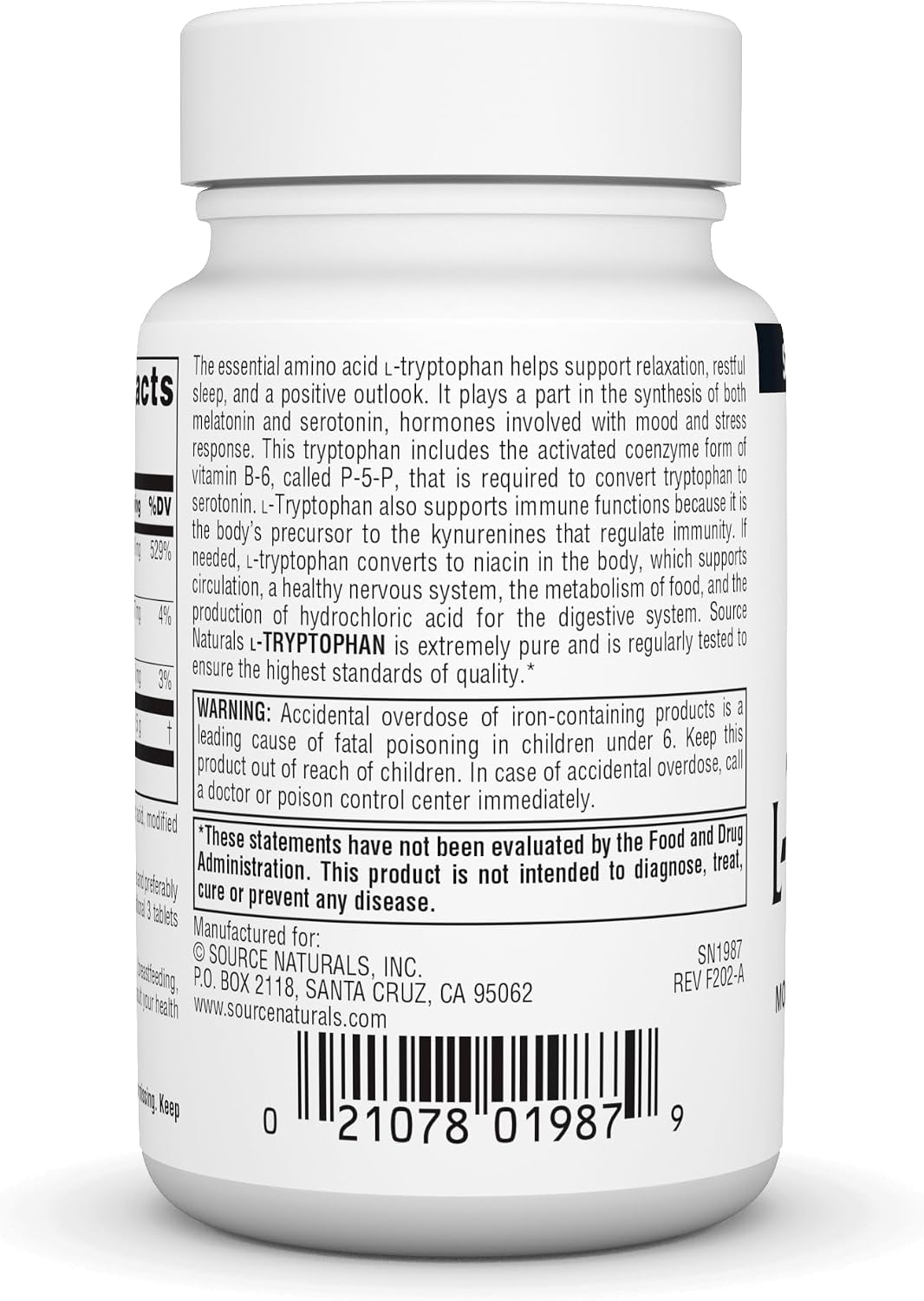 Source Naturals L-Tryptophan with Coenzyme B-6 500mg - 60 Tablets - görsel 3