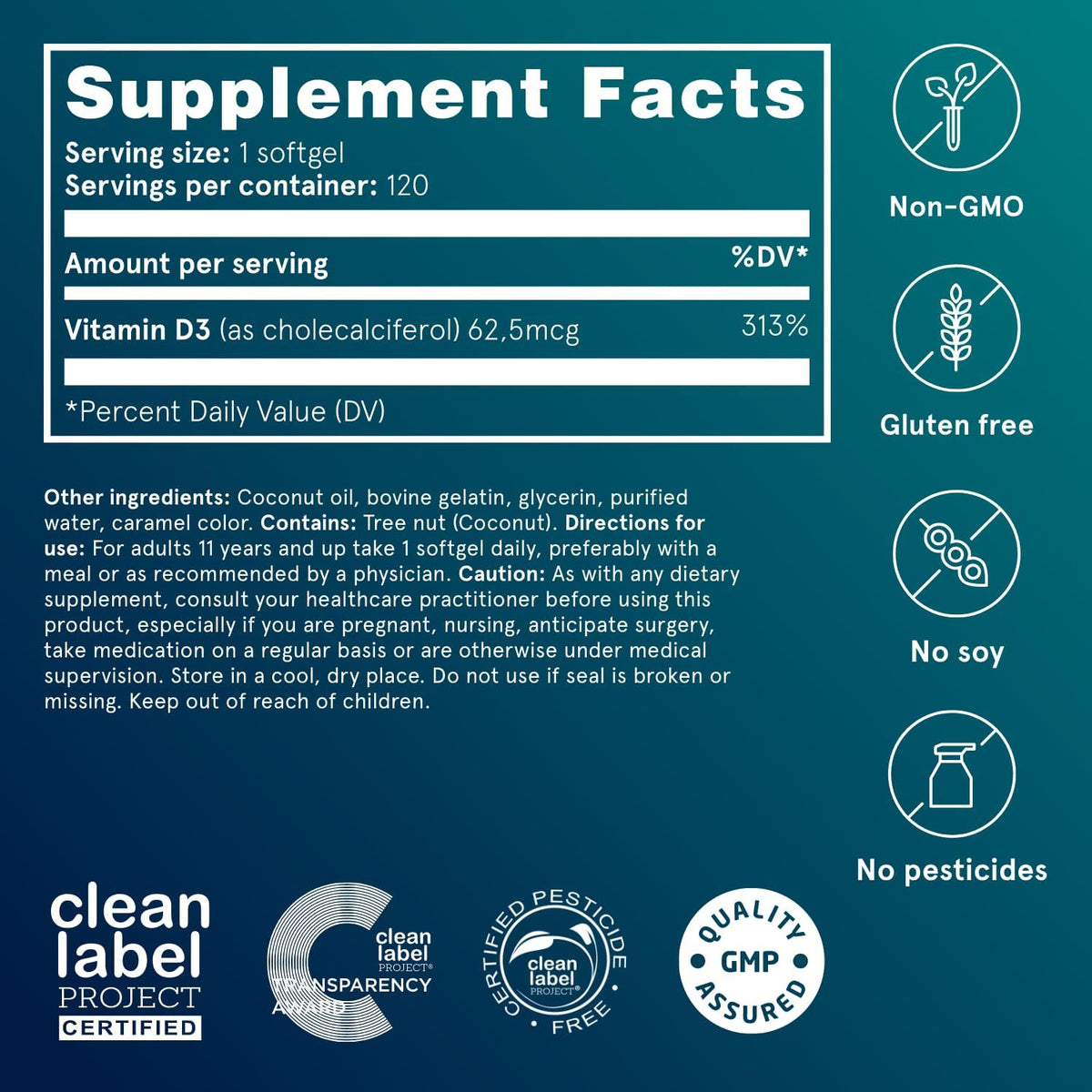 Puori Vitamin D3 Softgels, 2500 IU (62.5 mcg) - Fast Absorbing Vitamin D3 Supplement for Immune Support, Bone Health & Muscle Function - Non-GM & Gluten-Free - 120 Softgels - görsel 4