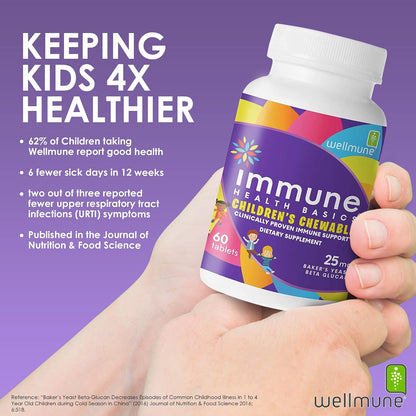 Immune Health Basics Children's Chewable Beta Glucan Immunity Supplement - Wellmune - Natural Orange Flavour