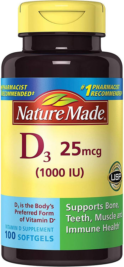 Nature Made Vitamin D3 25 mcg (1000 IU) Softgels, 650 Count