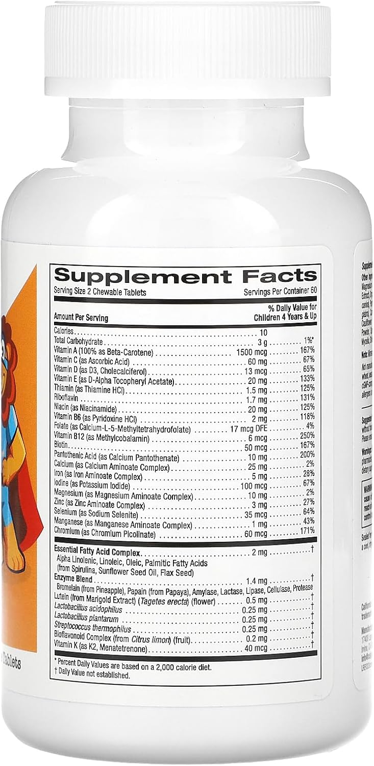 California Gold Nutrition Chewable Multivitamins with Probiotics, Enzymes, Vitamin A and Vitamin C for Children, Assorted Fruit Flavour, 120 Vegetarian Tablets - görsel 2