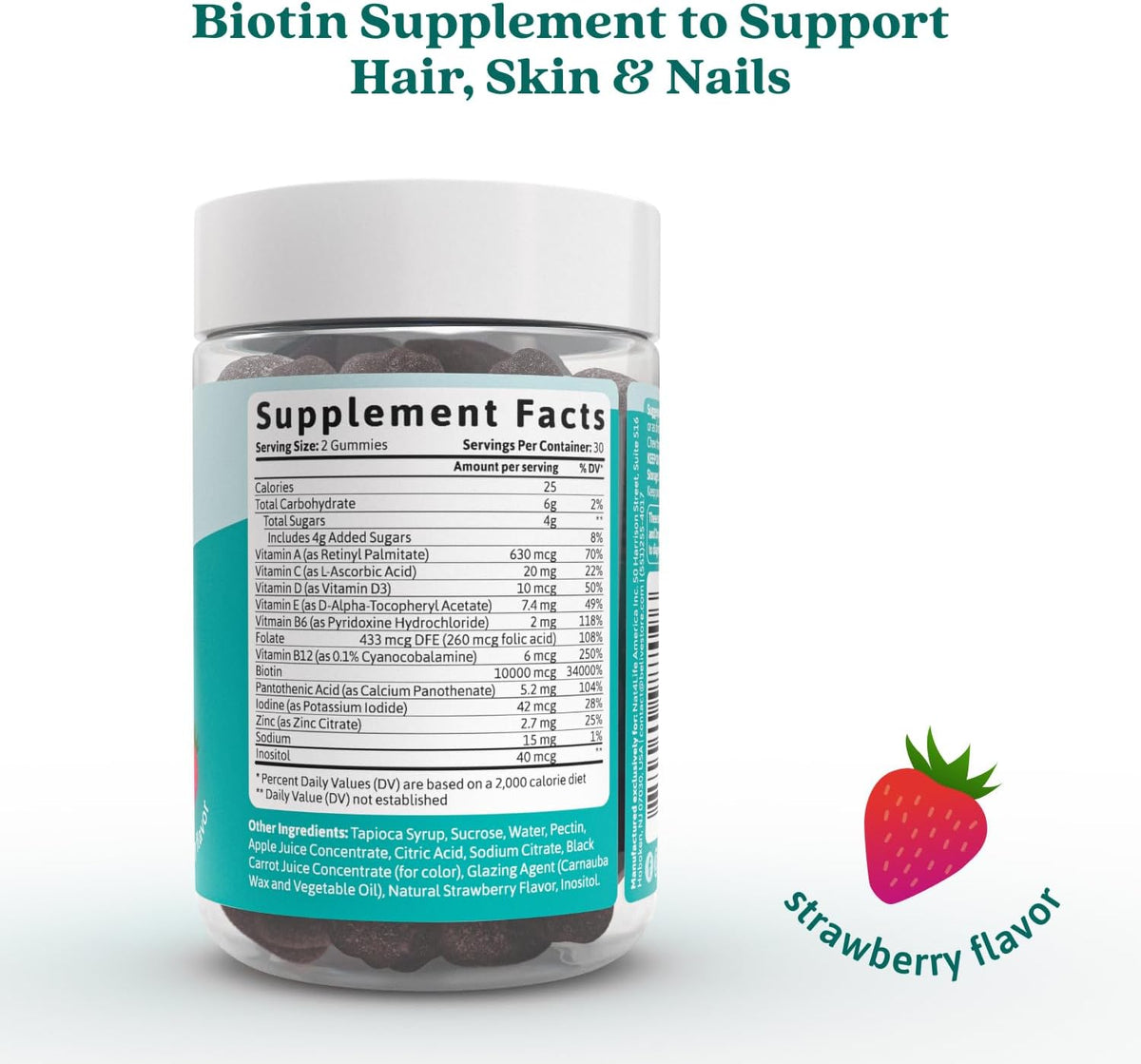 BeLive Biotin Gummies with Multivitamins, Folate & Inositol – Vegan, Pectin Based – Strawberry Flavour - görsel 2
