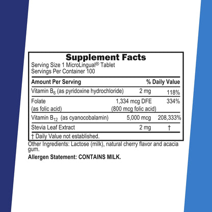 Superior Source No Shot Vitamin B-12 5000 mcg, B-6, Folic Acid - Sublingual Tablets for Energy and Nerve Function - 100 Count
