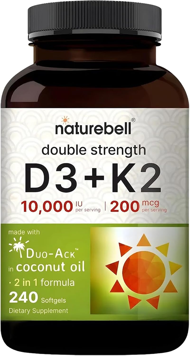 NatureBell Vitamin D3 + K2, Double Strength, 240 Soft gel capsule Capsules - 10,000 IU D3 & 200 mcg K2 (MK-7) - görsel 1