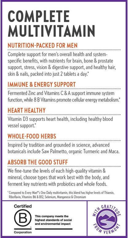 New Chapter Men's Multivitamin Advanced Formula for Stress, Brain, Immune & Energy Support - Wholefood Fermented, 72 Tablets