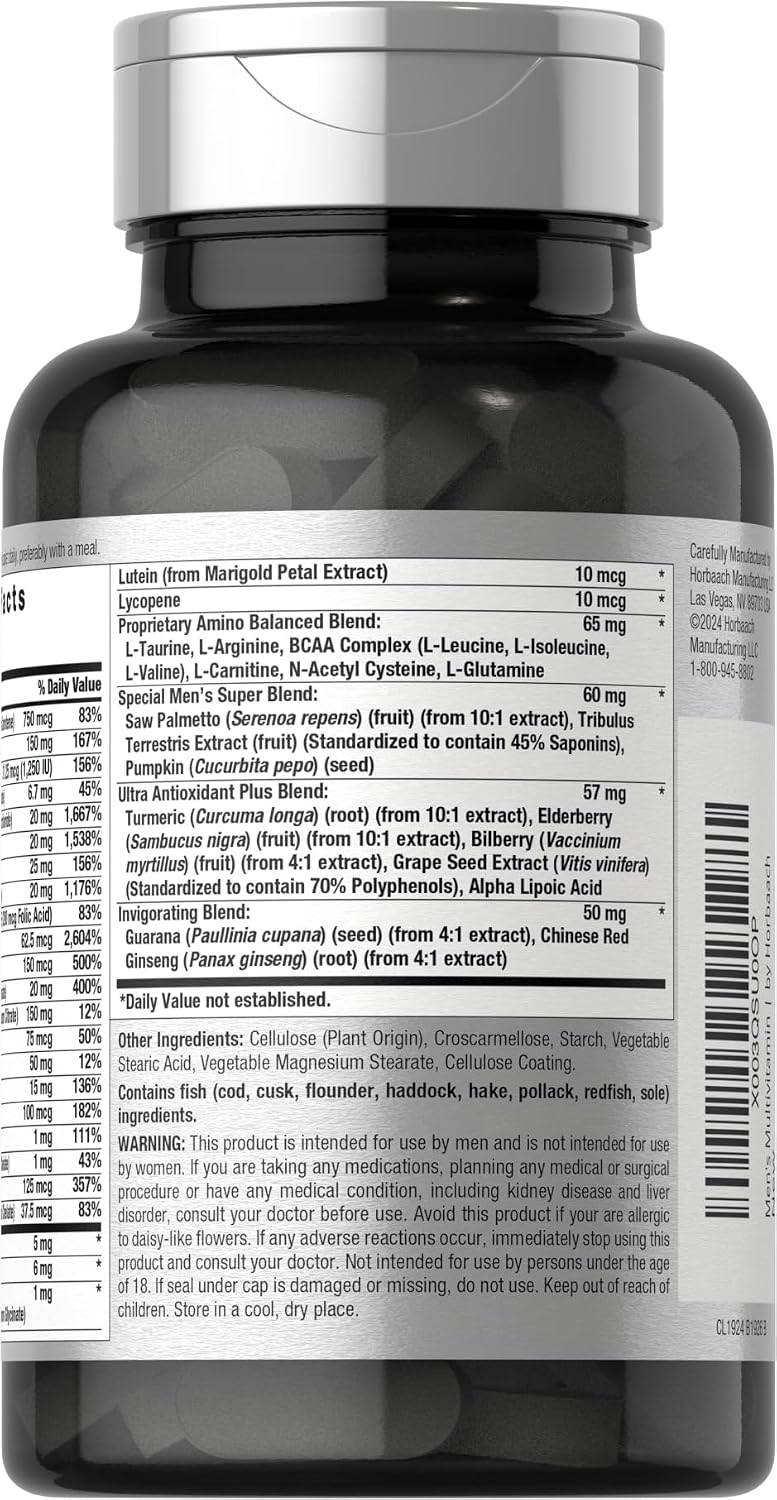 Horbäach Men's Multivitamin - 60 Coated Caplets - Advanced Formula with Vitamin C, D, Magnesium & Zinc - görsel 3