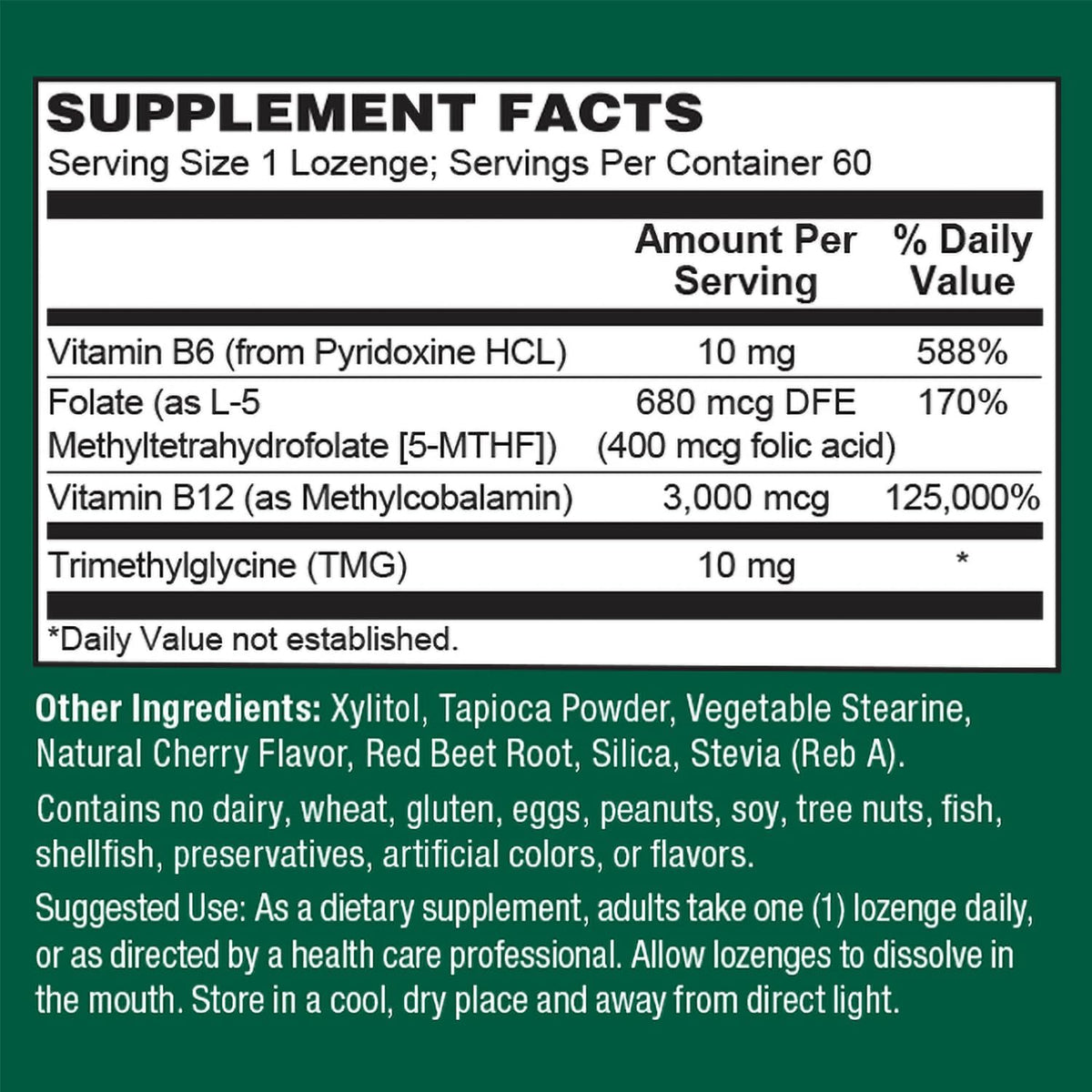 PlantFusion Vegan B12 Methyl 3000 mcg + Folate 400mcg - Sublingual Vitamins - Contributes to Normal Energy, Homocysteine & Nervous System Function - Cherry Flavour, 60 High Potency Lozenges for Fast Absorption - görsel 2