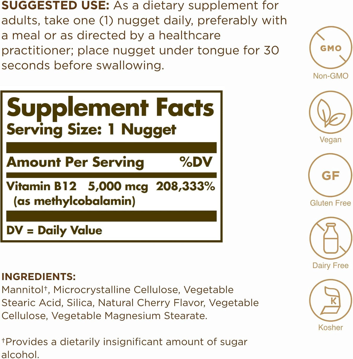 Solgar Methylcobalamin (Vitamin B12) 5000mcg Sublingual Nuggets, Cherry Flavour - 180 Servings - görsel 2