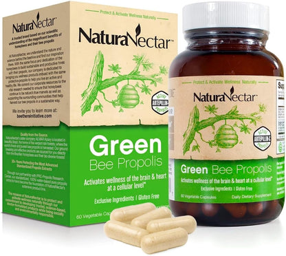 NaturaNectar Green Bee Propolis Capsules - NSF Certified Brazilian Green Propolis, 90 Capsules