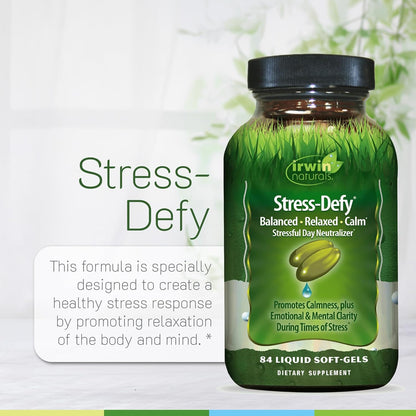 Irwin Naturals Stress-Defy Mood Support – 84 Liquid Softgels – Calm, Balance & Emotional Wellness