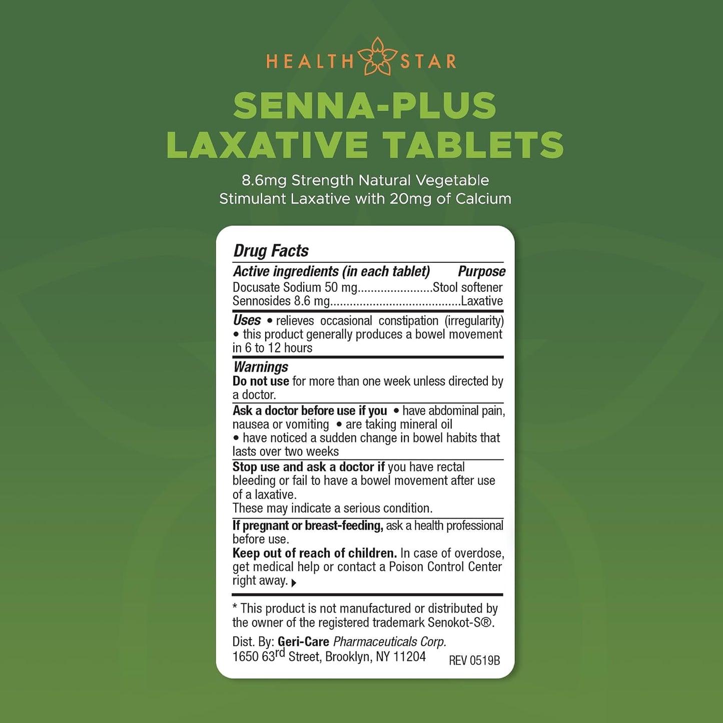 Health Star Senna Plus Laxative & Stool Softener Tablets, 1000 Tablets - görsel 7