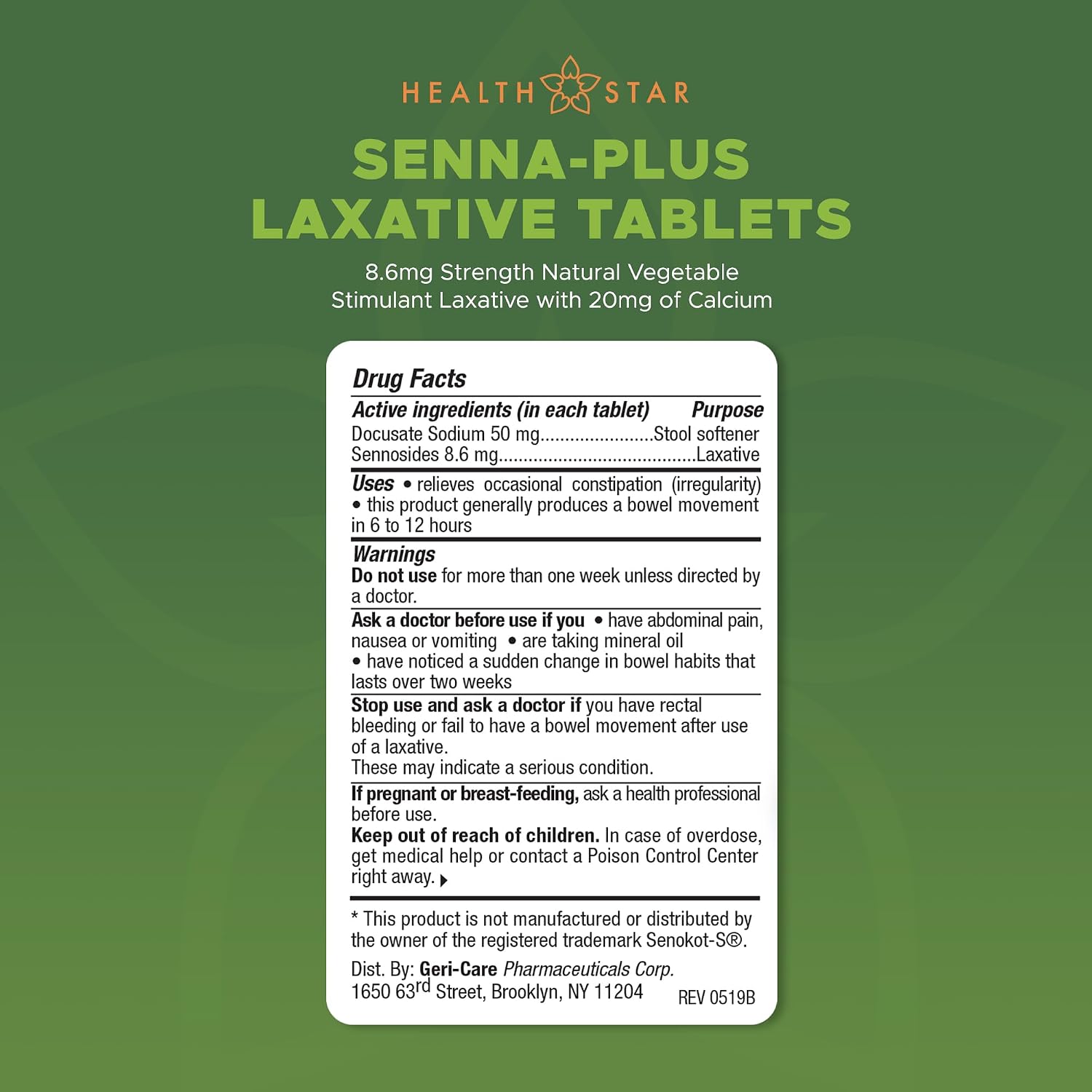 Health Star Senna Plus Laxative & Stool Softener Tablets, 1000 Tablets - görsel 7