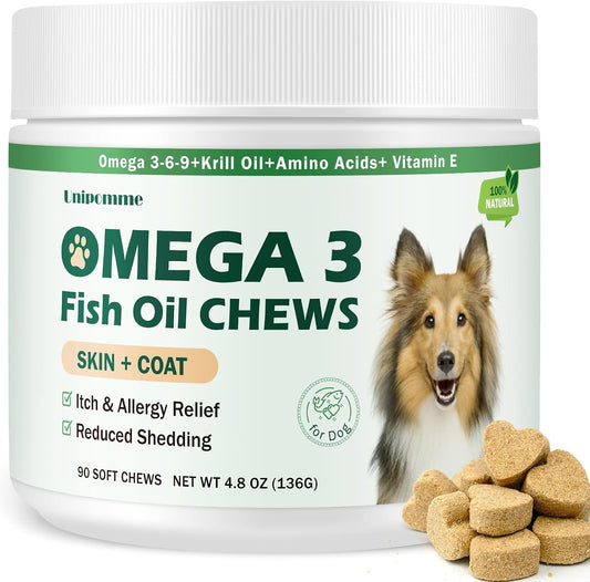 Dog Allergy Relief Chews - Omega-3 Fish Oil Skin and Coat Supplement