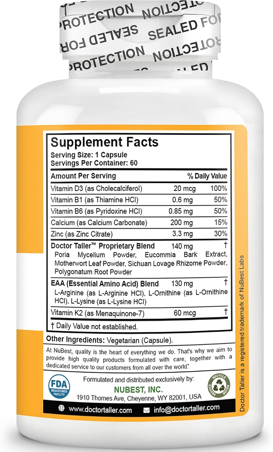 NuBest Doctor Taller - Bone Strength Support, Immune System Booster - with Calcium, Vitamin D3, Vitamin K2, Amino Acids & Herbs for Children (8+) - 60 Vegan Capsules | 1 Month Supply - görsel 8