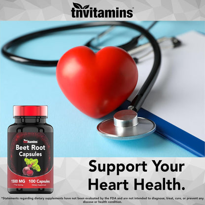 Beetroot Capsules 1500 mg – 100 Capsules | TNVitamins
