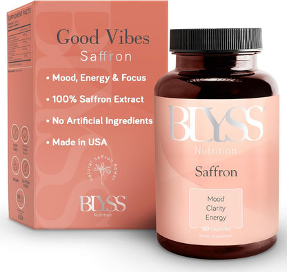 BLYSS Nutrition Saffron Extract Capsules – GOOD VIBES for Women – Mood, Energy & PMS Support