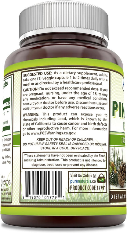 Pure Naturals Pine Bark Extract | 100 mg per serving | 60 Vegetable Capsules | Non-GM | Gluten-free | Made in the USA