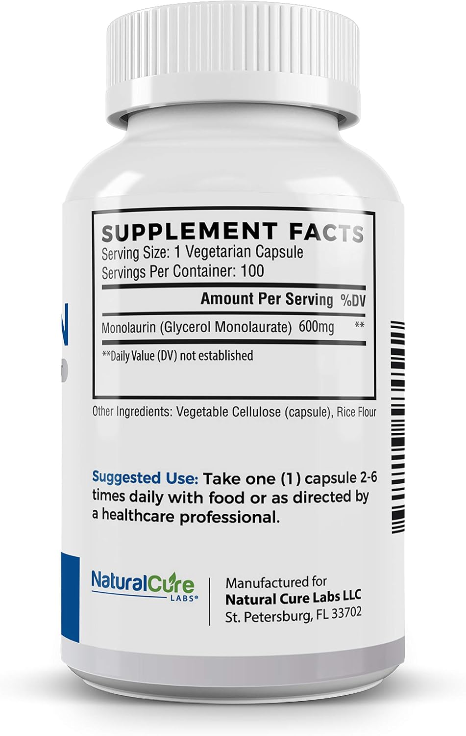 Natural Cure Labs Premium Monolaurin – 600 mg, 100 Capsules - görsel 9