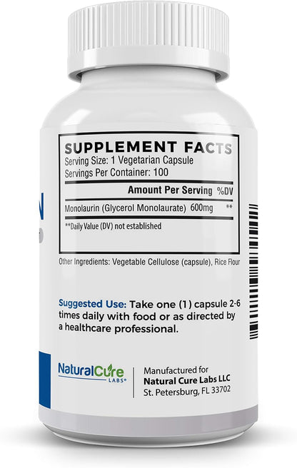 Natural Cure Labs Premium Monolaurin – 600 mg, 100 Capsules