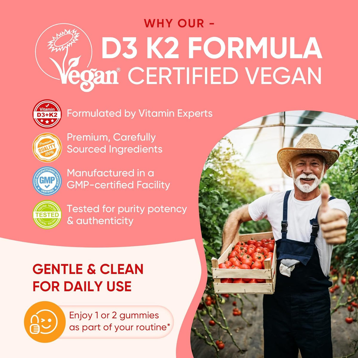 Vitamin D3 K2 Gummies with Calcium, Magnesium, Zinc - 5000 IU / 10,000 IU - Vegan, Sugar-Free, 60 Count - görsel 3