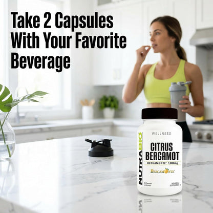 NutraBio Citrus Bergamot Bergamonte® Extract Supplement – 1000mg per Serving – 90 Capsules