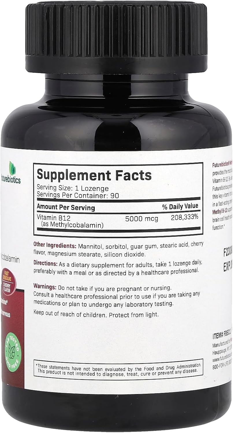 Futurebiotics Methyl B-12, Cherry, 5,000 mcg, 90 Vegetarian Lozenges - görsel 2