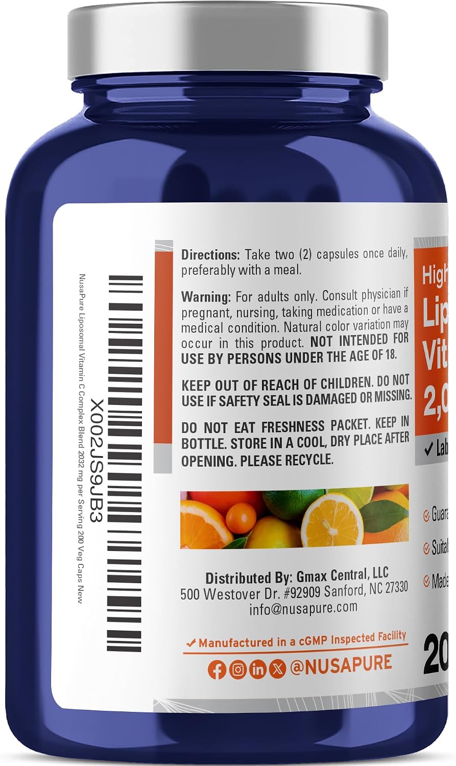 NusaPure Liposomal Vitamin C 2032mg – High Absorption Ascorbic Acid with BioPerine, 200 Vegan Capsules - görsel 3