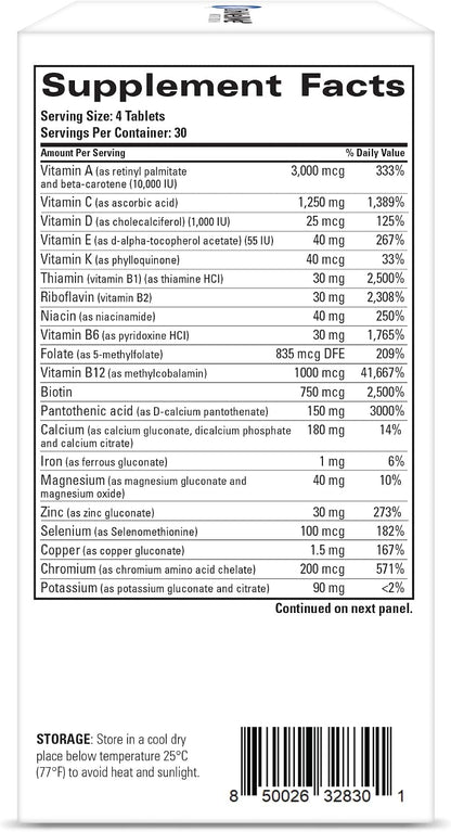 MultiWell Multivitamins for Adults 120 Tablets – High Potency Multivitamin with Whole Foods, Minerals, Antioxidants, Probiotics – Energy, Immune, Heart and Digestive Health