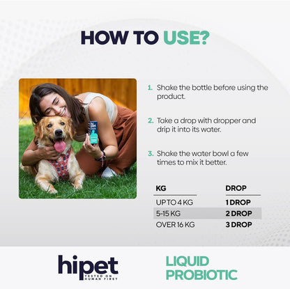 HiPet Liquid Probiotics for Dogs and Cats - Digestive Enzymes, 13 Billion CFU/ml, 50 ml