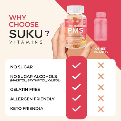 SUKU PMS Gummy Supplement with Chasteberry – Peach Mango (50 Gummies)