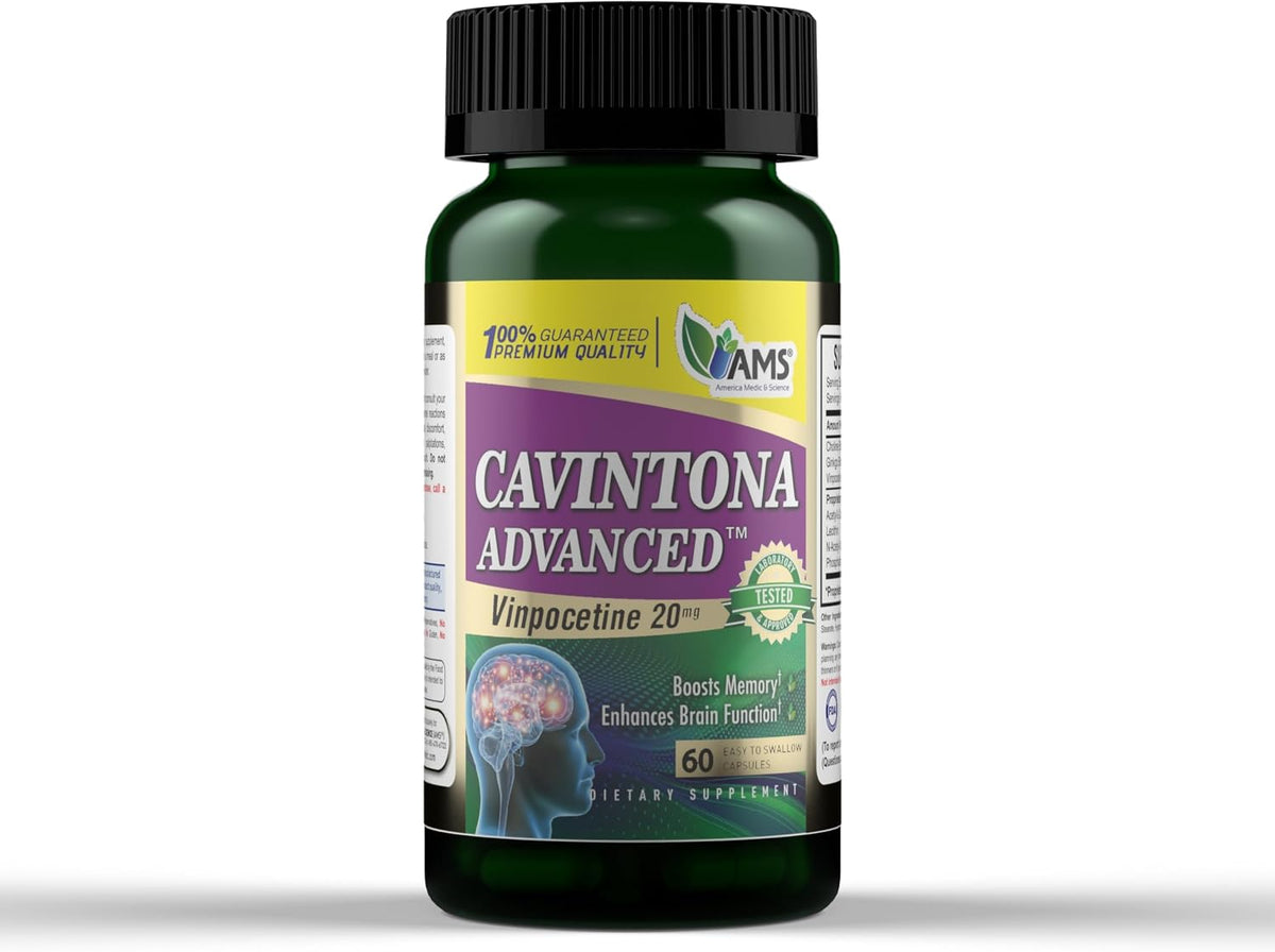 Cavintona Advanced Supplement – Vinpocetine 20mg for Memory, Recall and Brain Health – Supports Cognitive Function, Focus, Mental Clarity and Blood Flow – 60 Capsules - görsel 1