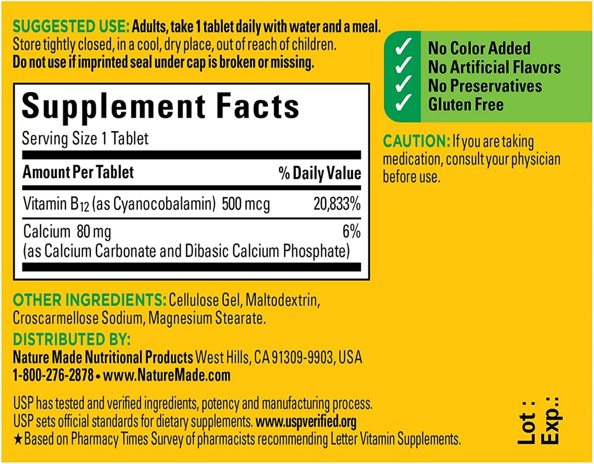 Nature Made Vitamin B12 500 mcg Tablets, 200 Count (Pack of 2) - görsel 3