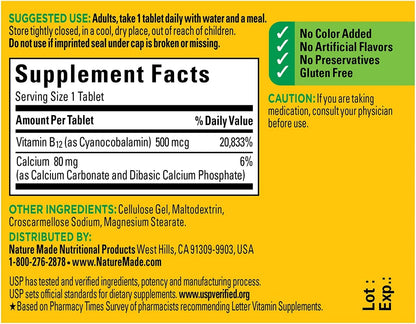 Nature Made Vitamin B12 500 mcg Tablets, 200 Count (Pack of 2)