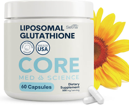 Core Med Science Liposomal Glutathione Setria 500mg Capsules – Physician-Developed High Absorption Antioxidant Support for Liver, Skin and Immune Health – 60 Capsules Non-GMO Made in the USA