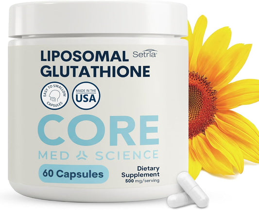 Core Med Science Liposomal Glutathione Setria 500mg Capsules – Physician-Developed High Absorption Antioxidant Support for Liver, Skin and Immune Health – 60 Capsules Non-GMO Made in the USA