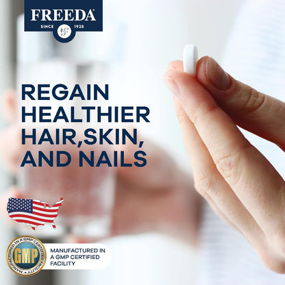 FREEDA Biotin 10,000 mcg – Hair, Skin & Nails Support – Tiny Tablets