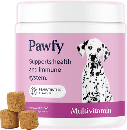 Pawfy Dog Multivitamins 15 in 1 - Advanced Formula for Skin, Coat & Overall Wellbeing (30 Chews)