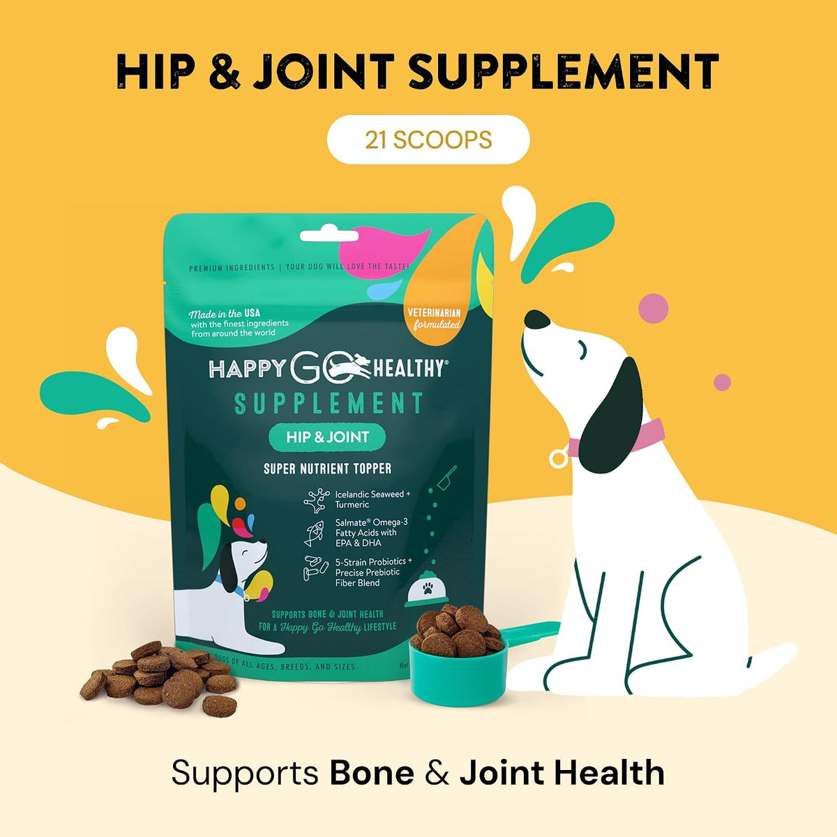 Hip and Joint Supplements for Dogs | Joint Health and Mobility Support for Recovering and Senior Dogs | Natural Ingredients, Tasty Kibble Dog Food Topper | 21 Count Pack - görsel 2