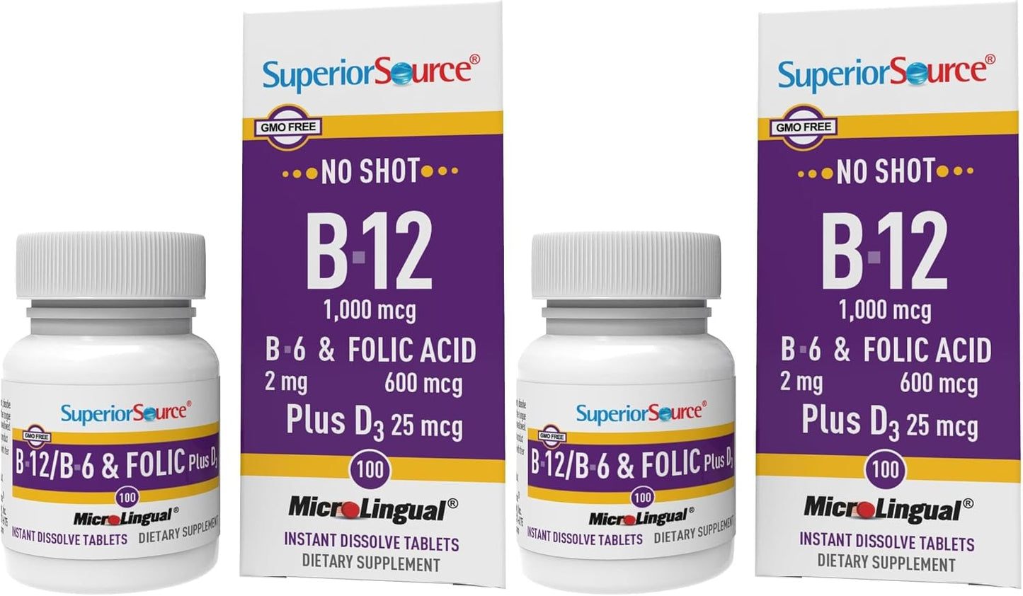 Superior Source No Shot Vitamin B-12 Cyanocobalamin 1000 mcg with B-6, Folic Acid & Vitamin D-3 - 100 Sublingual Tablets - görsel 10