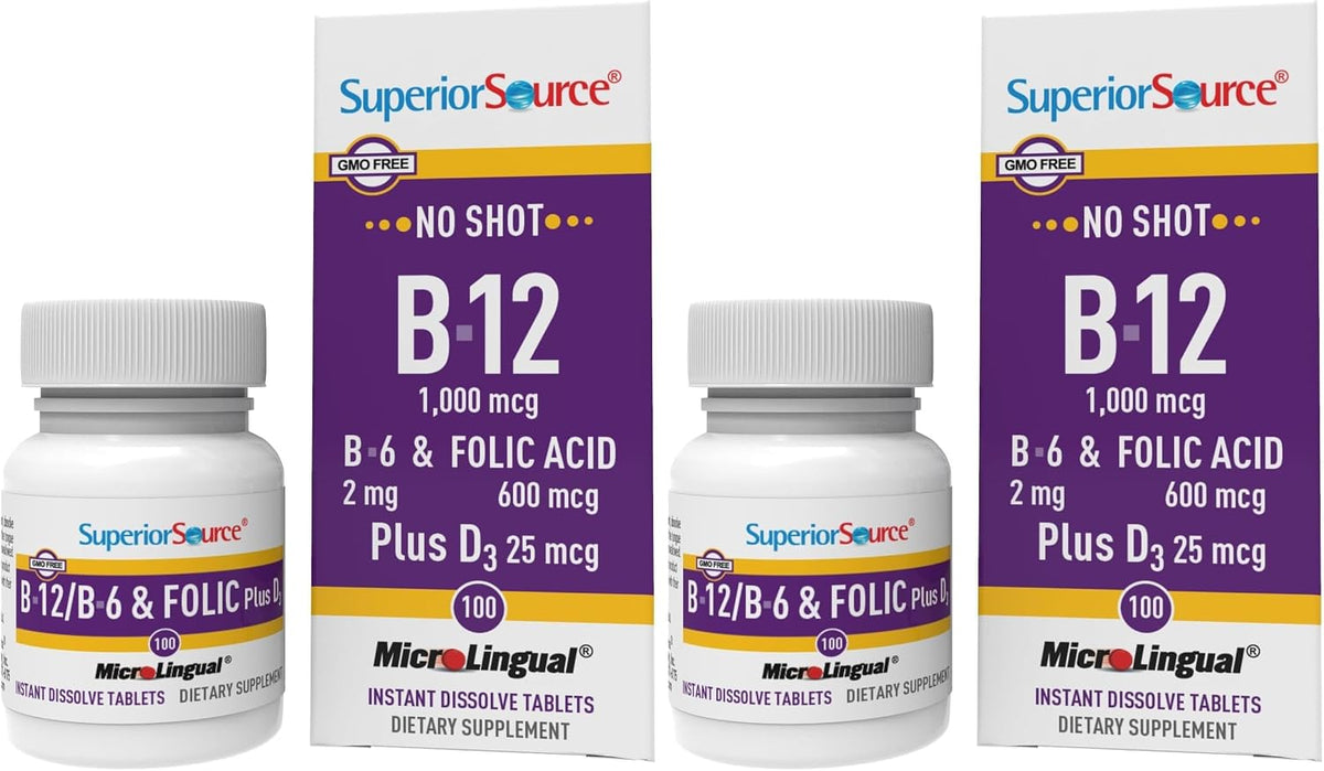 Superior Source No Shot Vitamin B-12 Cyanocobalamin 1000 mcg with B-6, Folic Acid & Vitamin D-3 - 100 Sublingual Tablets - görsel 10