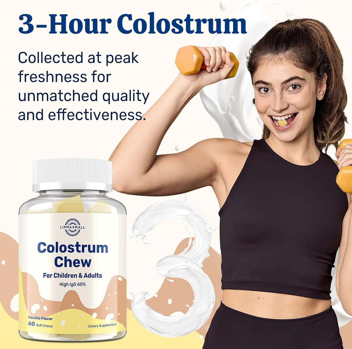 Bovine Colostrum Chews Supplement with 60% IgG - Immune & Gut Support, Grass-Fed, Vanilla Flavour, 60 Soft Chews - görsel 4