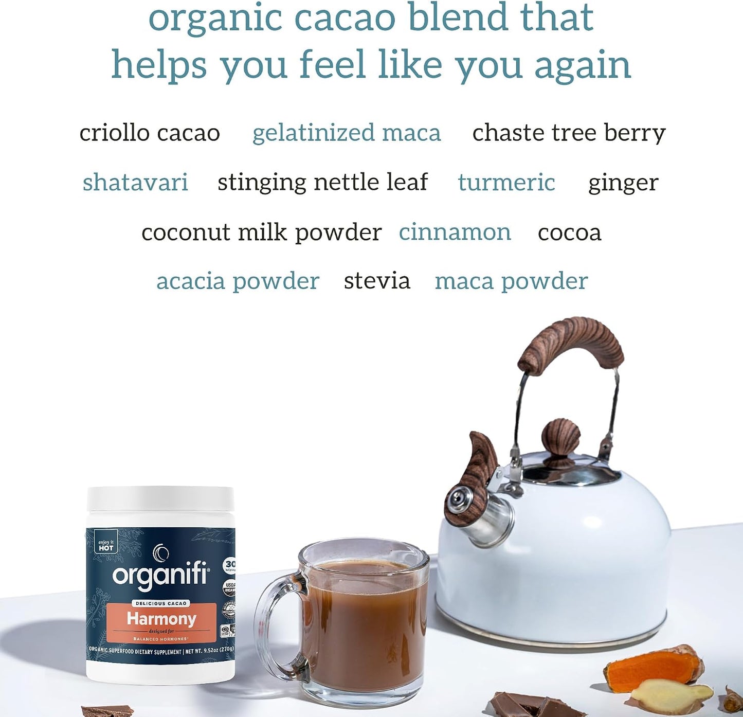 Organifi Harmony - Hormone Support for Women with Organic Cacao Superfood Powder, 30 Servings - görsel 6