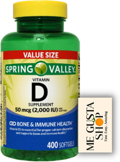 Spring Valley Vitamin D Supplement Softgels, 50 µg (2,000 IU), 400 Count