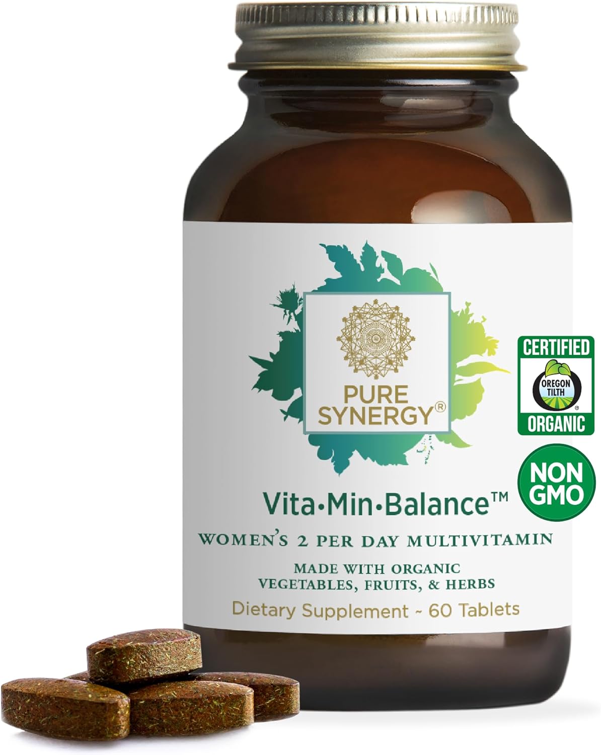 PURE SYNERGY Vita·Min·Balance: Women's Multivitamin with Iron – Organic Whole Foods for Energy and Stress Support (60 Tablets) - görsel 1