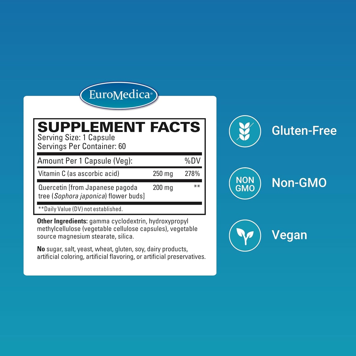 EuroMedica Quercetin Plus Vitamin C – Immune Support & Healthy Histamine Response – 60 Capsules - görsel 2