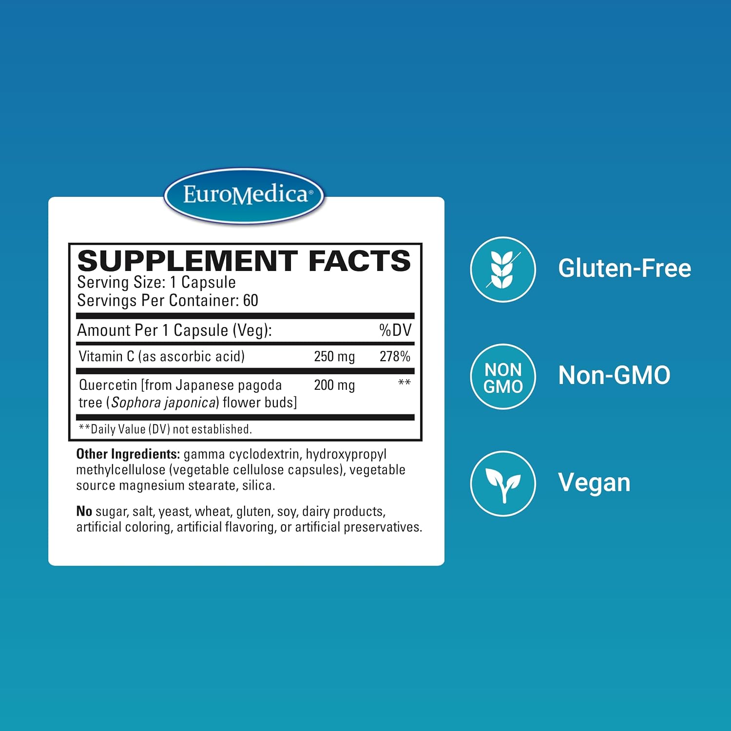 EuroMedica Quercetin Plus Vitamin C – Immune Support & Healthy Histamine Response – 60 Capsules - görsel 2