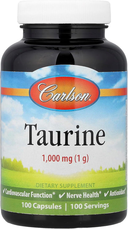 Carlson Taurine, Free-Form Amino Acid, 1000mg, 100 Capsules