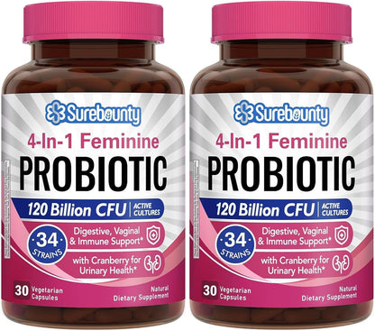 Surebounty Probiotics for Women – 120 Billion CFU, 34 Strains, Prebiotics & Cranberry (30 Capsules)